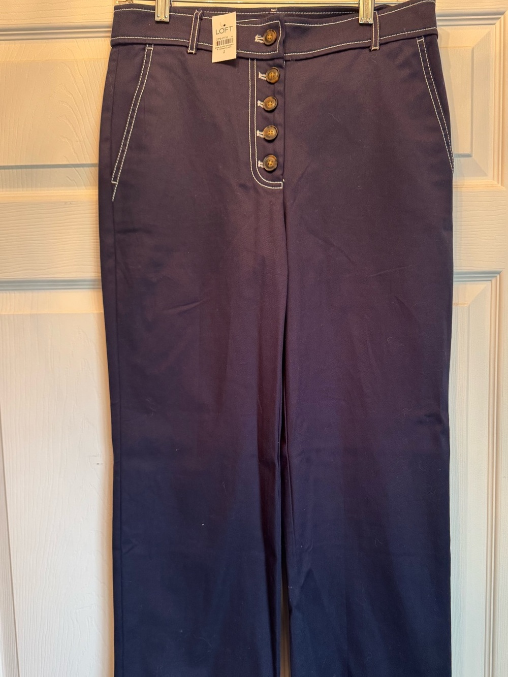 LOFT Navy High-Rise Button Front Straight Pants